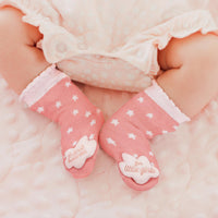 Design Shop Thank Heaven Rattle Socks with Grips on Gift Card, Girl and Boy (fits up to 24 months) - Cotton/Polyester/Spandex, Set of 2.