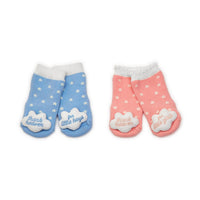 Design Shop Thank Heaven Rattle Socks with Grips on Gift Card, Girl and Boy (fits up to 24 months) - Cotton/Polyester/Spandex, Set of 2.