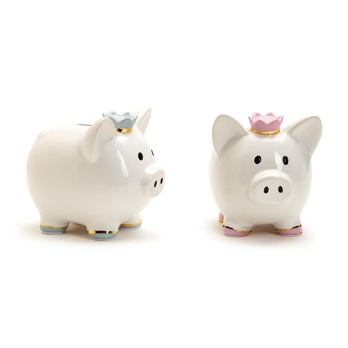 Design Shop My First Piggy Bank with Crown and Gold Accent in Gift Box Pink and Blue - Ceramic, Set of 2.