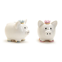 Design Shop My First Piggy Bank with Crown and Gold Accent in Gift Box Pink and Blue - Ceramic, Set of 2.
