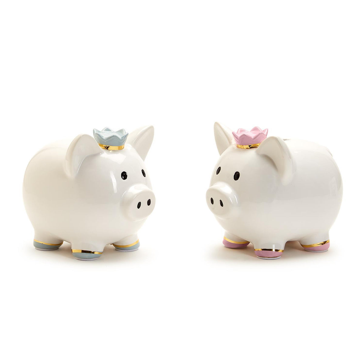 Design Shop My First Piggy Bank with Crown and Gold Accent in Gift Box Pink and Blue - Ceramic, Set of 2.