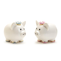 Design Shop My First Piggy Bank with Crown and Gold Accent in Gift Box Pink and Blue - Ceramic, Set of 2.