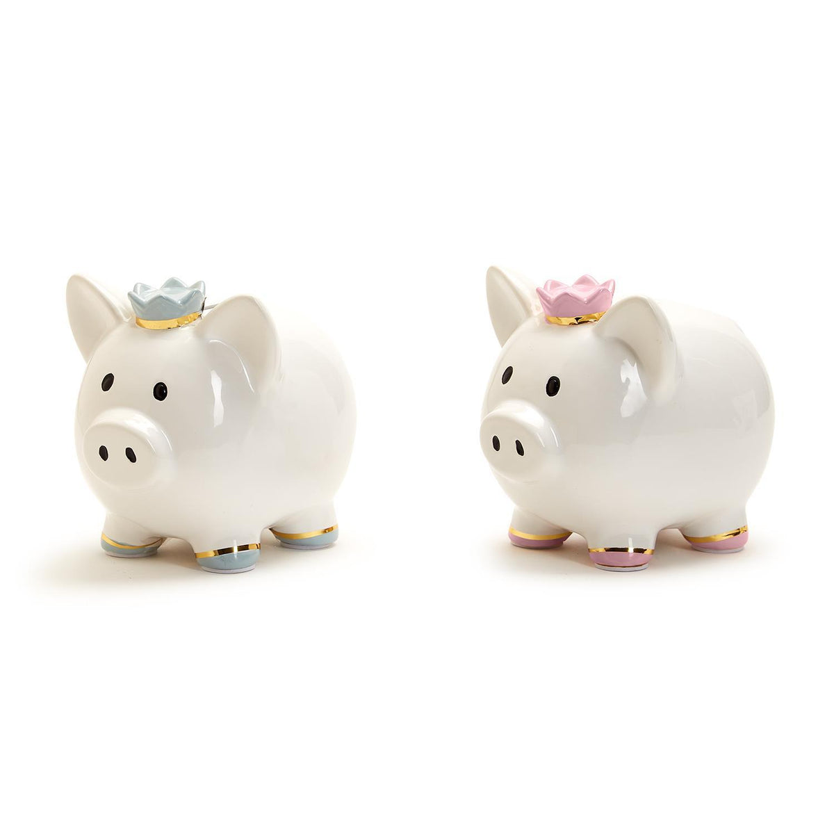 Design Shop My First Piggy Bank with Crown and Gold Accent in Gift Box Pink and Blue - Ceramic, Set of 2.