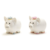 Design Shop My First Piggy Bank with Crown and Gold Accent in Gift Box Pink and Blue - Ceramic, Set of 2.