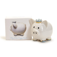 Design Shop My First Piggy Bank with Crown and Gold Accent in Gift Box Pink and Blue - Ceramic, Set of 2.