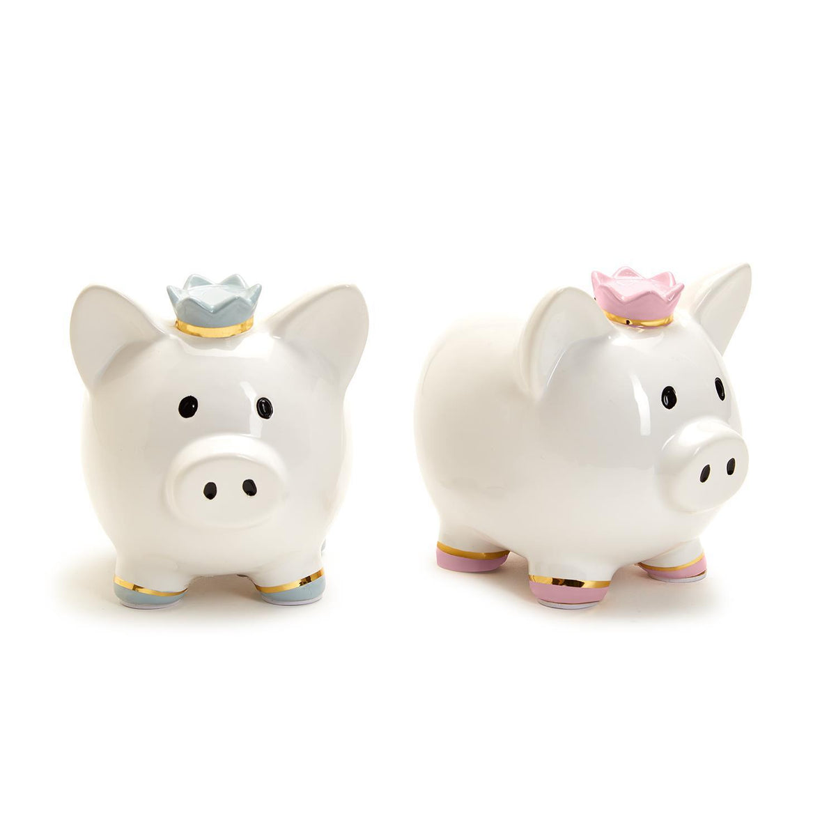 Design Shop My First Piggy Bank with Crown and Gold Accent in Gift Box Pink and Blue - Ceramic, Set of 2.