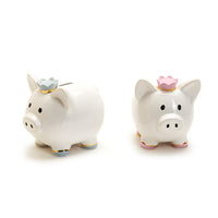 Design Shop My First Piggy Bank with Crown and Gold Accent in Gift Box Pink and Blue - Ceramic, Set of 2.