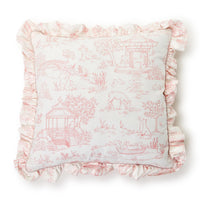 Design Shop Baby Animal Toile Decorative Pillow with Ruffle and Pipping Details and Zipper Closure, Pink and Blue - Cotton/Polyester Fill, Set of 2.