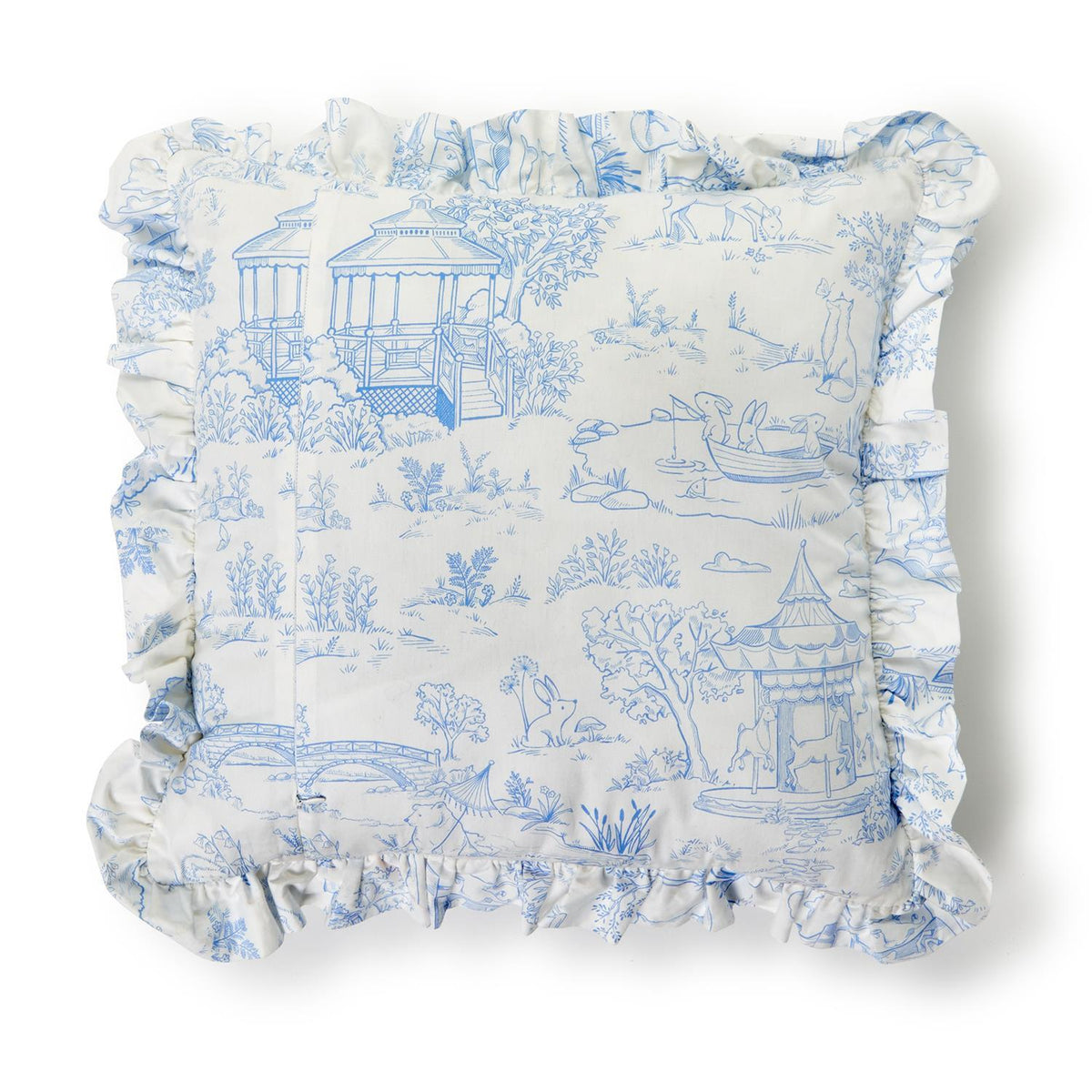 Design Shop Baby Animal Toile Decorative Pillow with Ruffle and Pipping Details and Zipper Closure, Pink and Blue - Cotton/Polyester Fill, Set of 2.