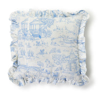 Design Shop Baby Animal Toile Decorative Pillow with Ruffle and Pipping Details and Zipper Closure, Pink and Blue - Cotton/Polyester Fill, Set of 2.