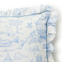 Design Shop Baby Animal Toile Decorative Pillow with Ruffle and Pipping Details and Zipper Closure, Pink and Blue - Cotton/Polyester Fill, Set of 2.