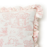 Design Shop Baby Animal Toile Decorative Pillow with Ruffle and Pipping Details and Zipper Closure, Pink and Blue - Cotton/Polyester Fill, Set of 2.