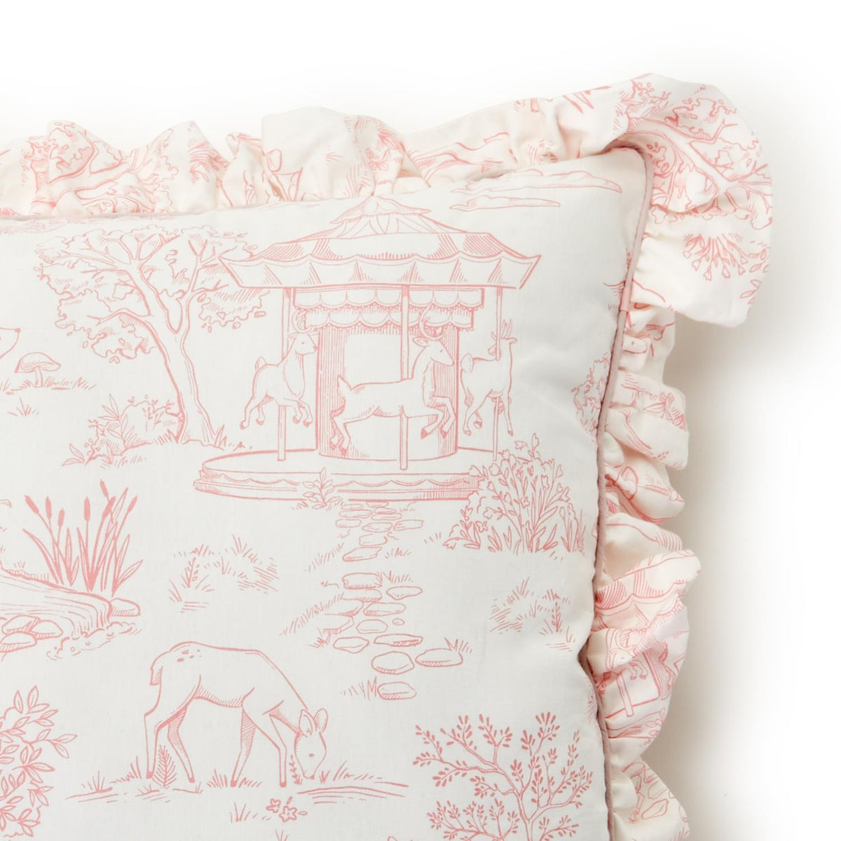 Design Shop Baby Animal Toile Decorative Pillow with Ruffle and Pipping Details and Zipper Closure, Pink and Blue - Cotton/Polyester Fill, Set of 2.