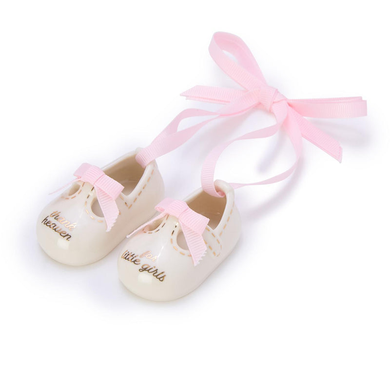 Design Shop Thank Heaven Pair of Baby Shoes Keepsake Ornament in Gift Box - Porcelain/Polyester, Set of 2.