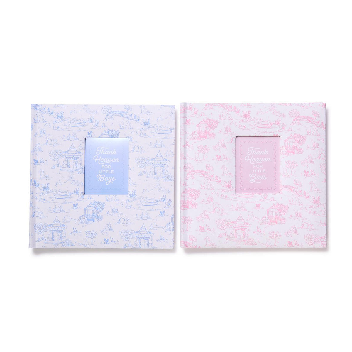 Design Shop Thank Heaven Animal Toile Fabric Cover Photo Album with Front Window in Gift Box Holds 100 4" x 6" Photos - Cotton/Paper, Set of 2.