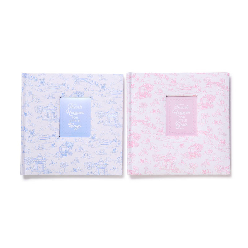 Design Shop Thank Heaven Animal Toile Fabric Cover Photo Album with Front Window in Gift Box Holds 100 4" x 6" Photos - Cotton/Paper, Set of 2.