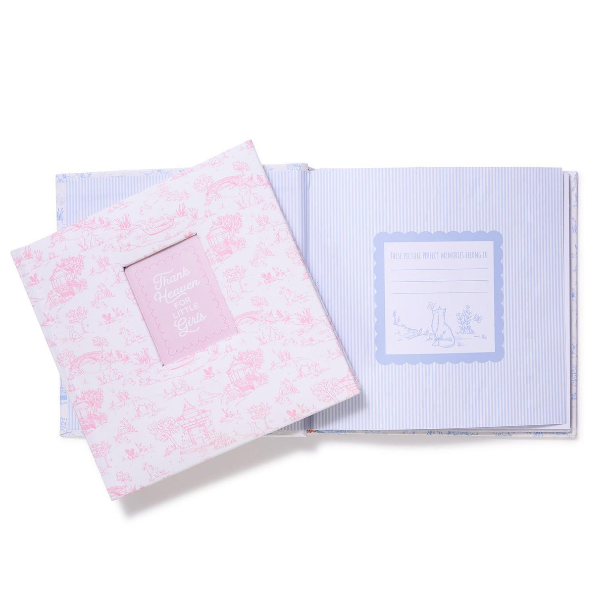 Design Shop Thank Heaven Animal Toile Fabric Cover Photo Album with Front Window in Gift Box Holds 100 4" x 6" Photos - Cotton/Paper, Set of 2.