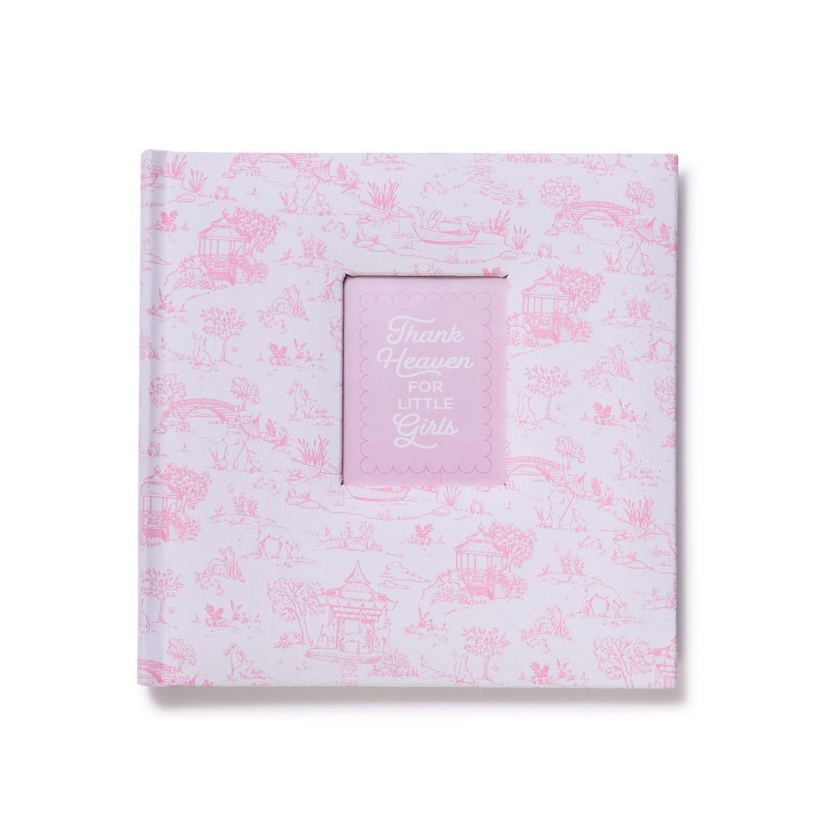 Design Shop Thank Heaven Animal Toile Fabric Cover Photo Album with Front Window in Gift Box Holds 100 4" x 6" Photos - Cotton/Paper, Set of 2.