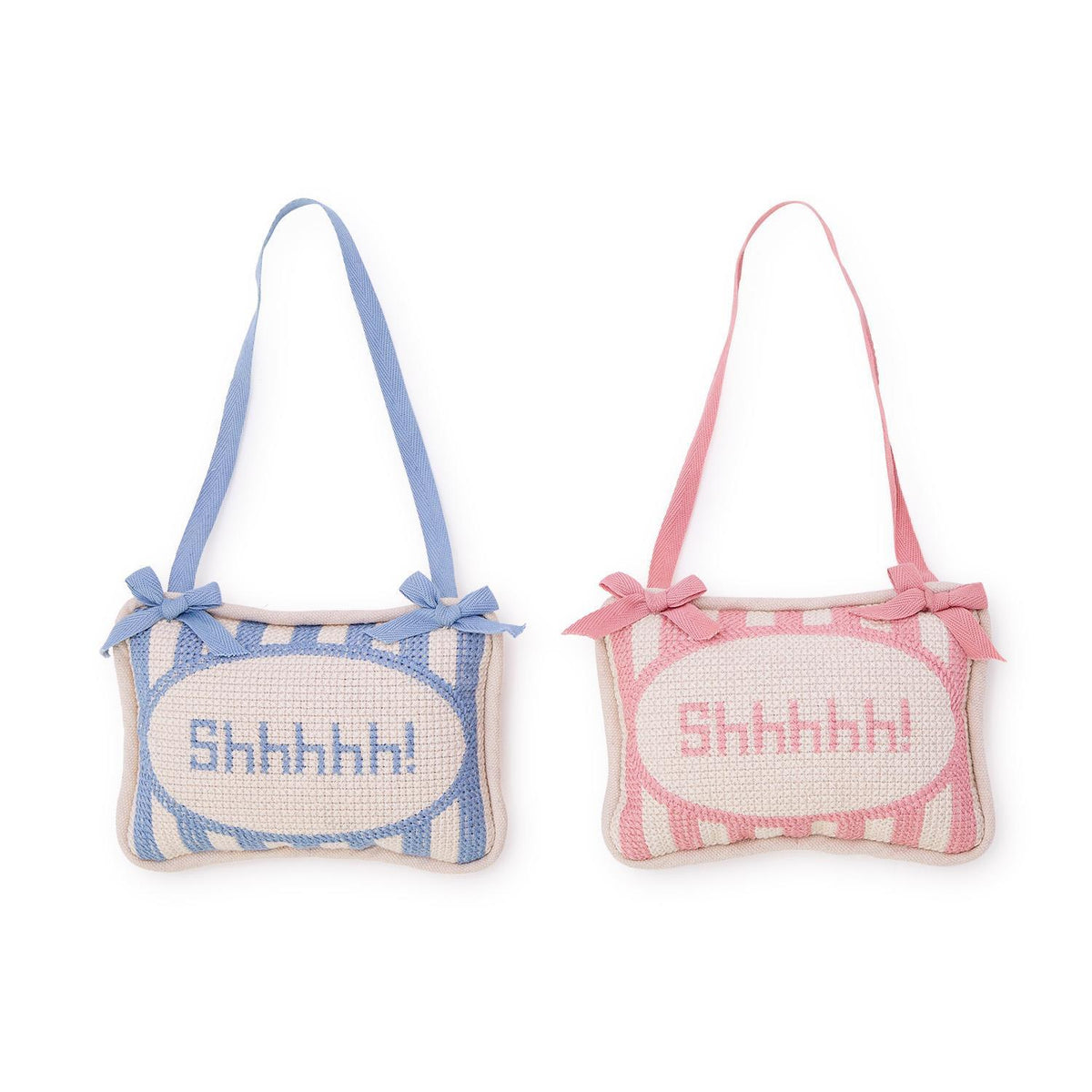 Design Shop Shhhhh! Embroidered Pillow Door Hanger Décor - Cotton Canvas/Velvet/Polyester Fill, Set of 2.