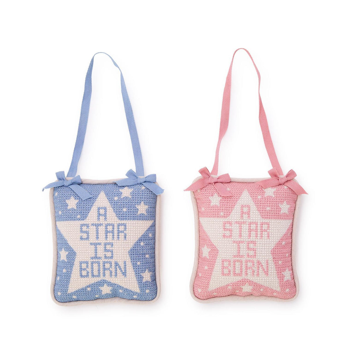 Design Shop A Star is Born Embroidered Pillow Door Hanger Décor - Cotton Canvas/Velvet/Polyester Fill, Set of 2.