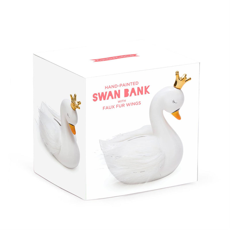 Design Shop Swan Money Bank w/Gold Crown and Faux Fur Wings in Gift Box