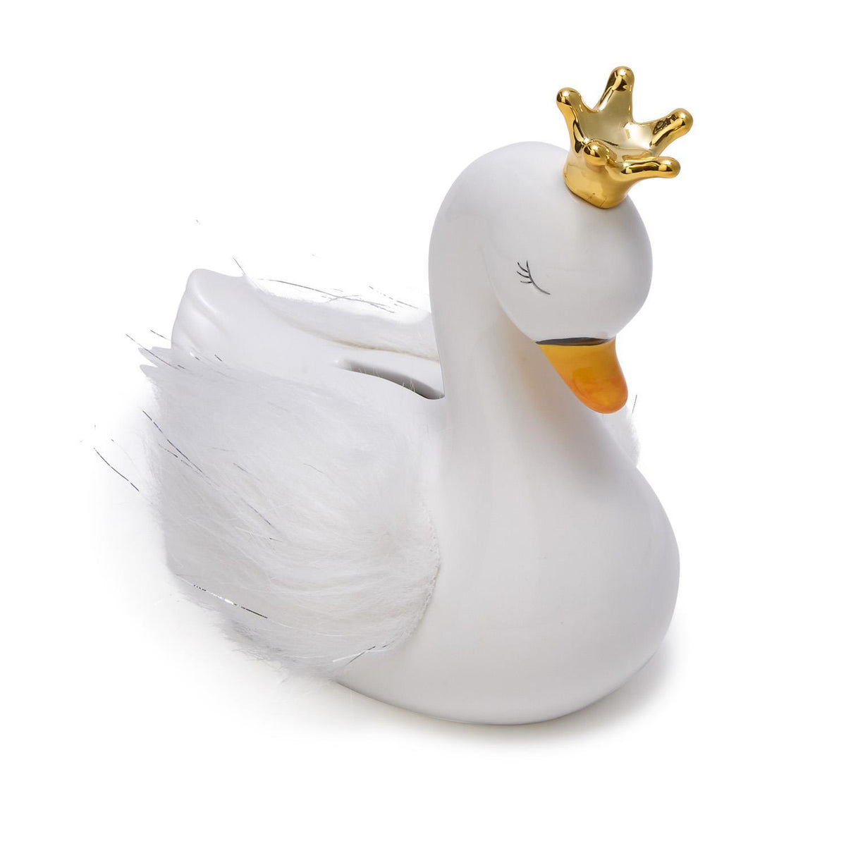 Design Shop Swan Money Bank w/Gold Crown and Faux Fur Wings in Gift Box