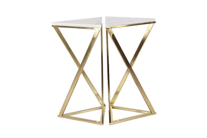 Gold Metal Accent Table with Marble Top, Set of 2 14"W, 24"H
