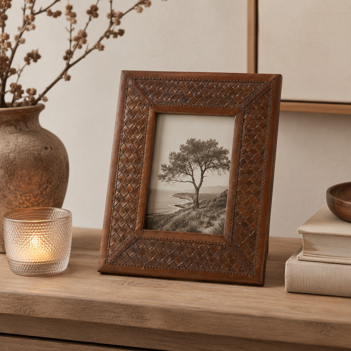Design Shop Leather Basket Weave Photo Frame 5" x 7"