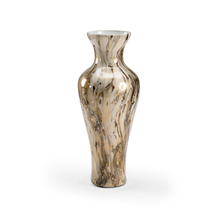 Decorative vase with marble-like pattern on a white background