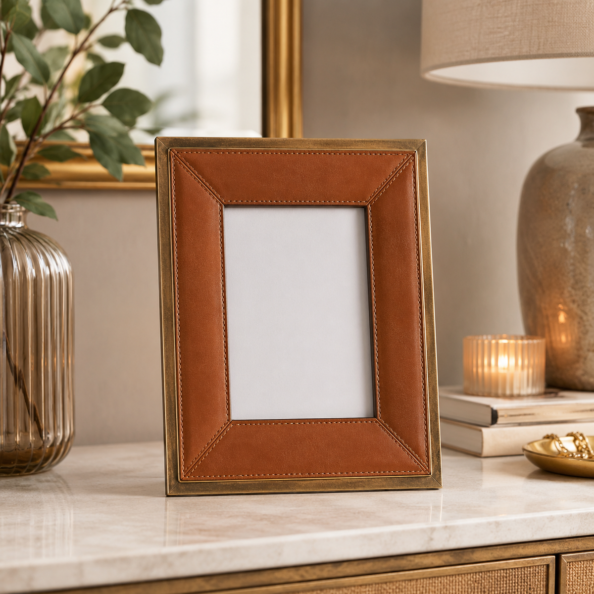 Design Shop Tan Metal Trim Photo Frames, Set of 2