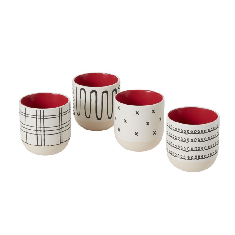 Design Shop Red Merrick Mug - Set of 4, 3.5" X 3.75".