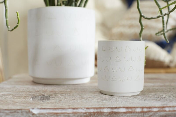 Design Shop Off-White Triangles and Tatas Pot, 3.25" X 3.5", Set of 2.