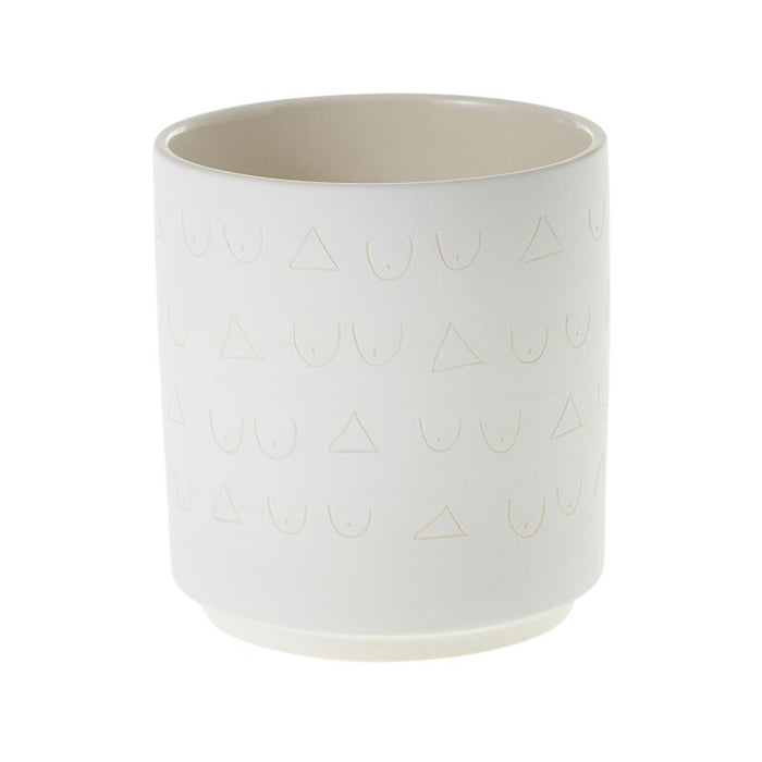 Design Shop Off-White Triangles and Tatas Pot, 4.5" X 4.75".