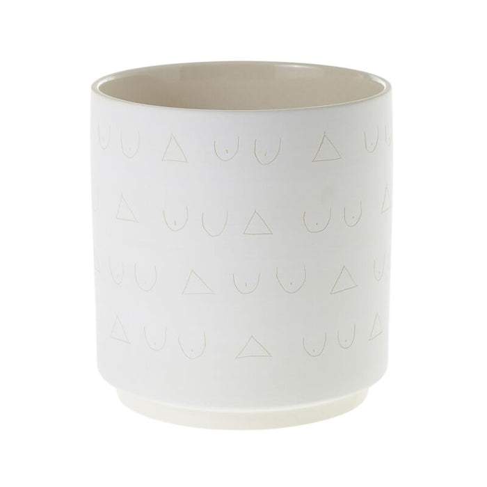 Design Shop Off-White Triangles and Tatas Pot, 6" X 6.25".