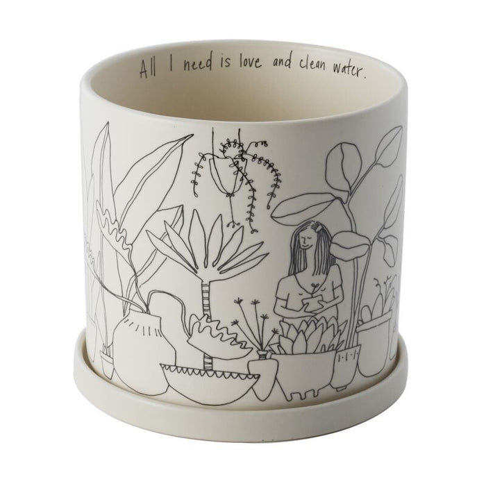 Design Shop White Plant Lady Pot, 7" X 6.5".