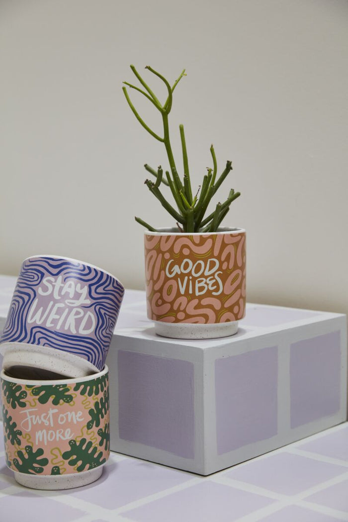 Design Shop Multicolor Funky Phrases Pot Good Vibes, 5" X 5", Set of 2.