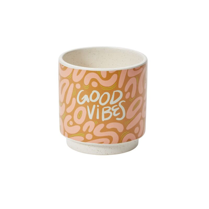 Design Shop Multicolor Funky Phrases Pot Good Vibes, 5" X 5", Set of 2.