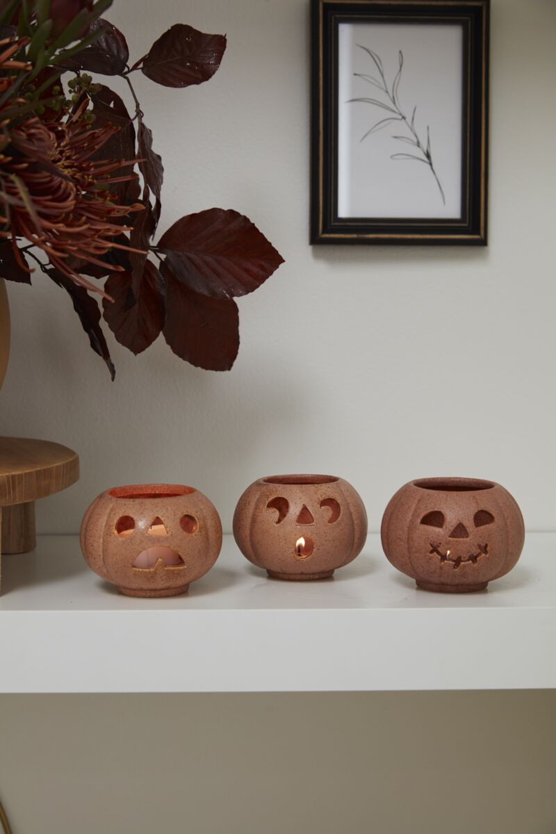 Design Shop Grinning Pumpkin Votive Set of 3 - 3.25"x 7", Set of 2