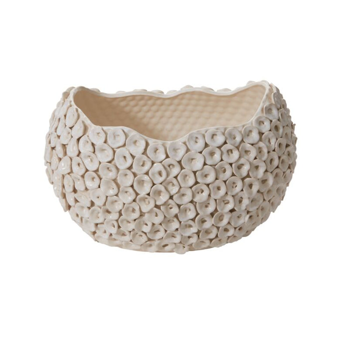 Ceramic planter with textured surface on a white background