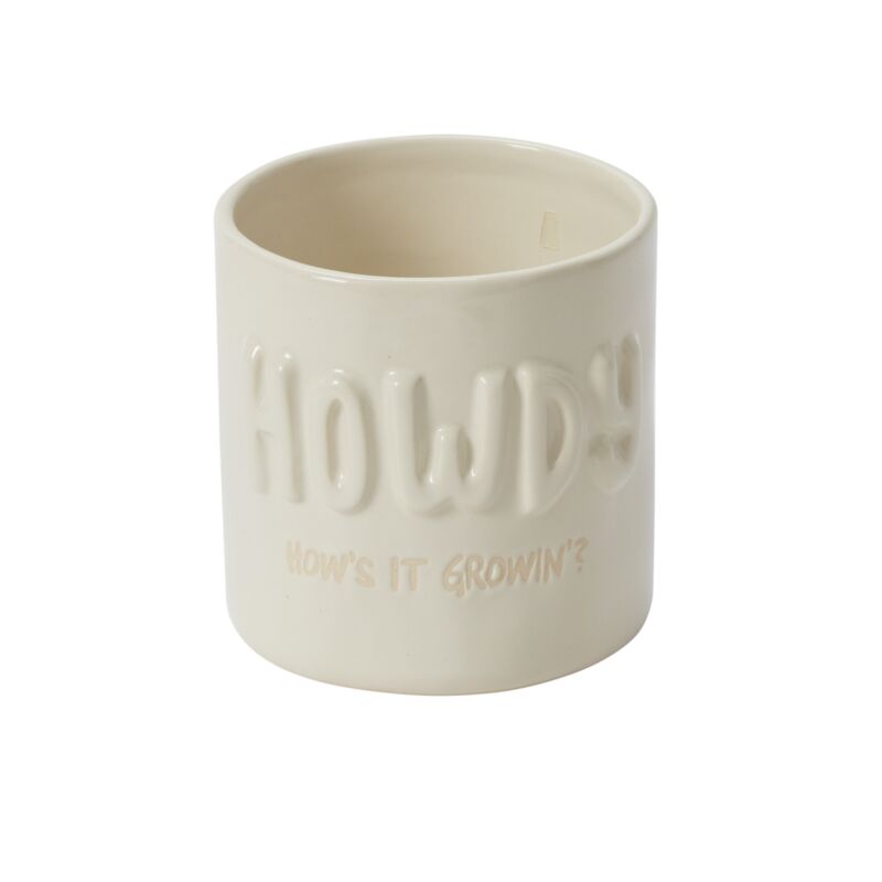Design Shop White Plantism Pot Howdy, How's it Growin'?, 5" X 4.75", Set of 4.