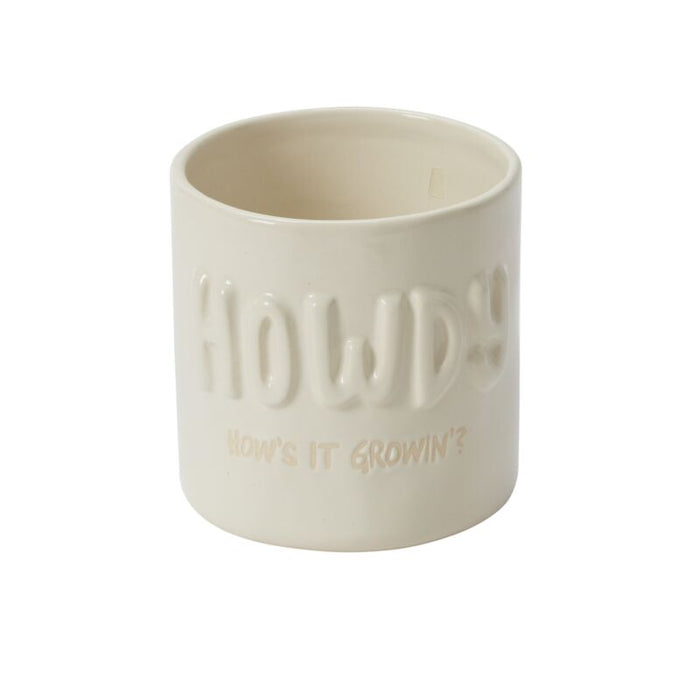 Design Shop White Plantism Pot Howdy, How's it Growin'?, 5" X 4.75", Set of 4.