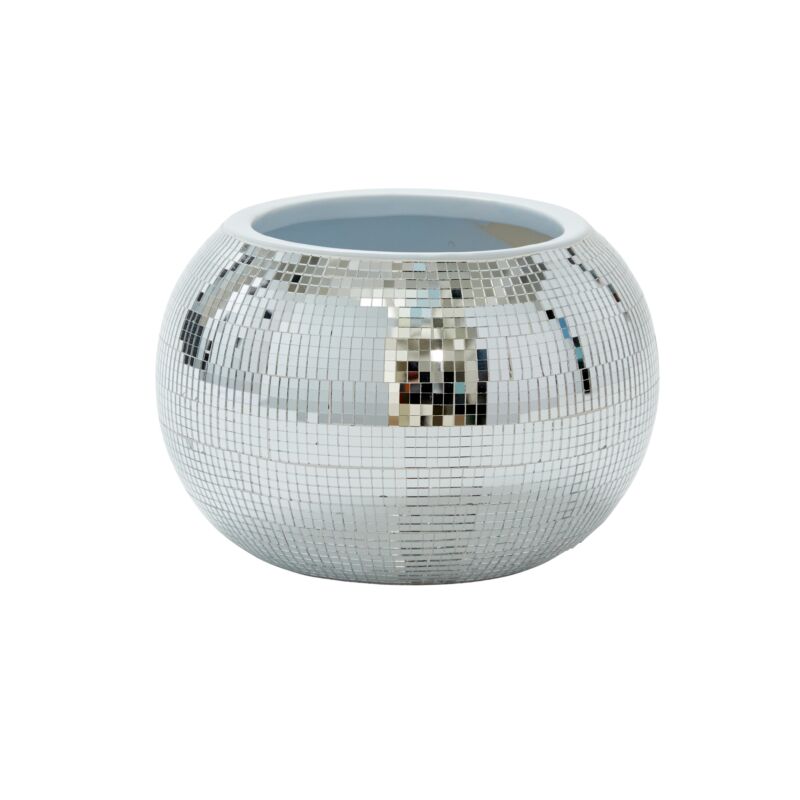 Design Shop Silver Disco Collection Pot, 10" X 6.75".