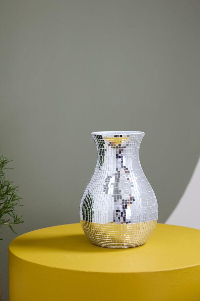 Design Shop Silver Disco Collection Vase, 6.75" X 9.5".
