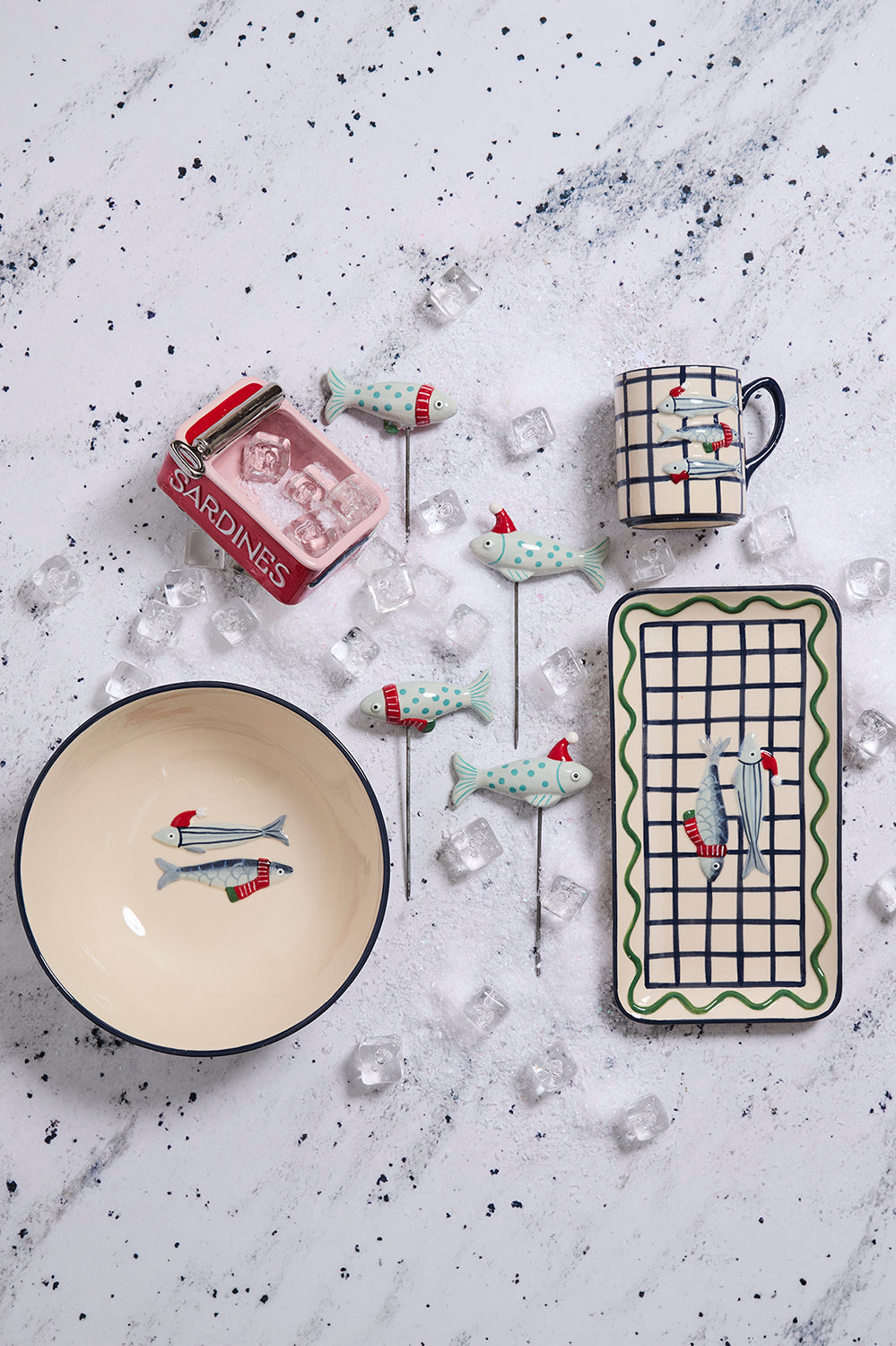 Design Shop Festive Fish Platter 12"x 6.25", Set of 2