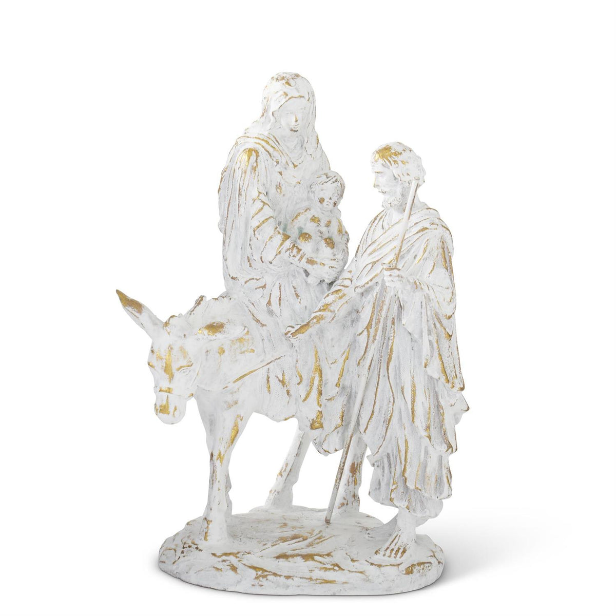 Design Shop 14 Inch White w/Gold Resin Joseph w/Mary Riding Donkey Nativity