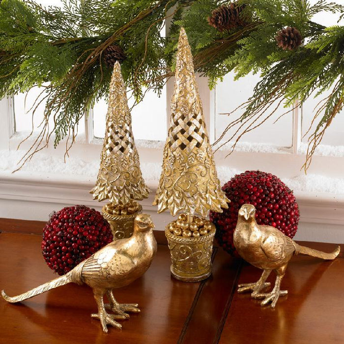Design Shop Set of Two 8 Inch Gold Resin Pheasants