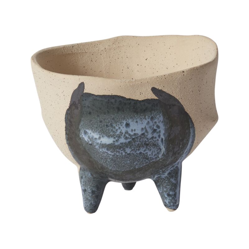 Design Shop Blue Finn Collection Footed Pot, 6.25" X 5".