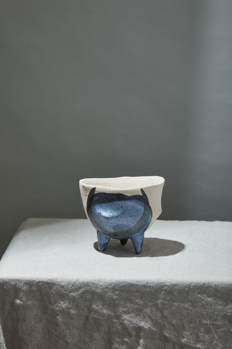 Design Shop Blue Finn Collection Footed Pot, 6.25" X 5".