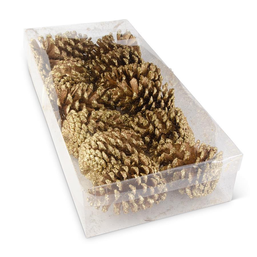 Design Shop Box of 12 4 Inch Gold Glitter Pinecones