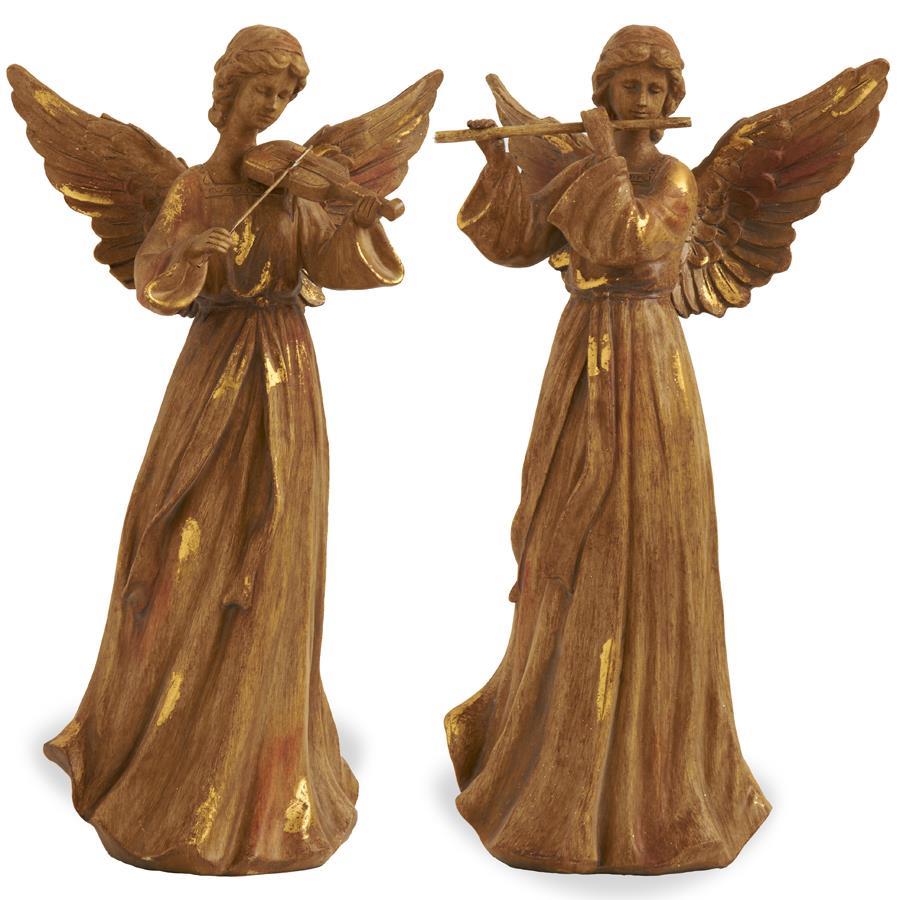 Shell Design Shop Set of 2 Gold Resin Vintage Angels Playing Flute And Violin